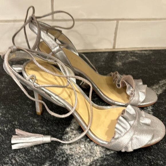 Marc Fisher Metallic Silver Strappy Sandals Heels size 7 - Picture 1 of 12
